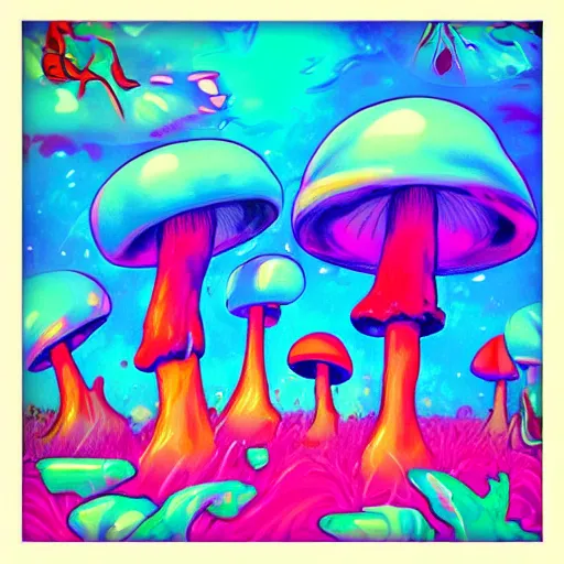 Prompt: trippy mushrooms, acrilic paint, digital, artstation