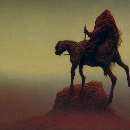 Image similar to mumaki rider, lord of the ring, beksinski