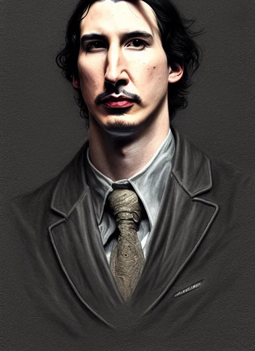 Image similar to a portrait, john oliver and adam driver, stoic, military uniform, fantasy, intricate, elegant, beautiful, highly detailed, charcoal, centered, dark, smokey, digital painting, artstation, concept art, smooth, sharp focus, illustration, art by artgerm and greg rutkowski and alphonse mucha