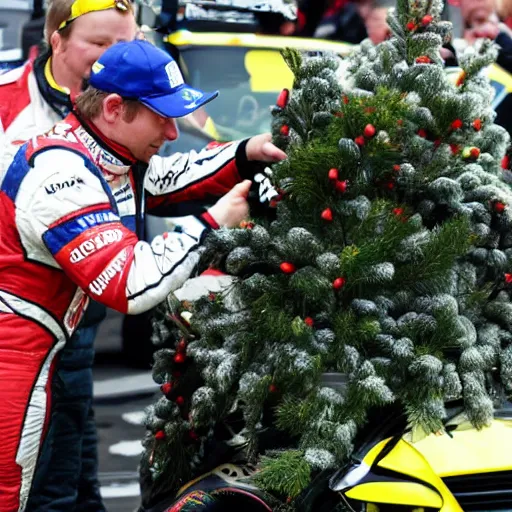 Image similar to Petter Solberg after he crashed into the christmas tree