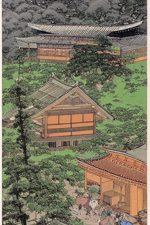 Prompt: beautiful illustration of a rural japanese home, by moebius, masamune shirow and katsuhiro otomo