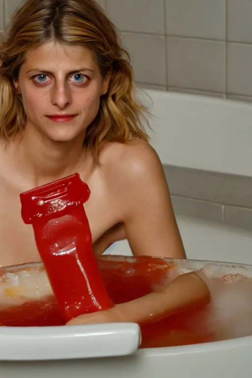 Image similar to melanie laurent bathing in a tub of ketchup