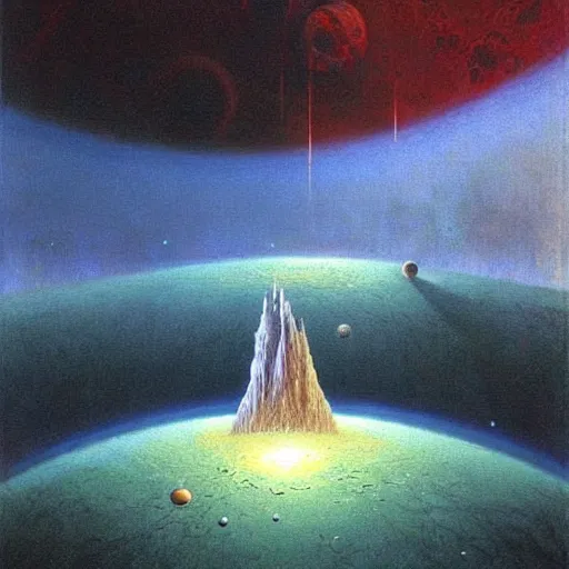 Prompt: outer space with eldritch terror in the middle of composition, cosmic horror, ultra realistic, highly detailed, HD, sharp focus, cinematic lighting, realistic, vivid colors, oil painting, art by Zdzislaw Beksinski