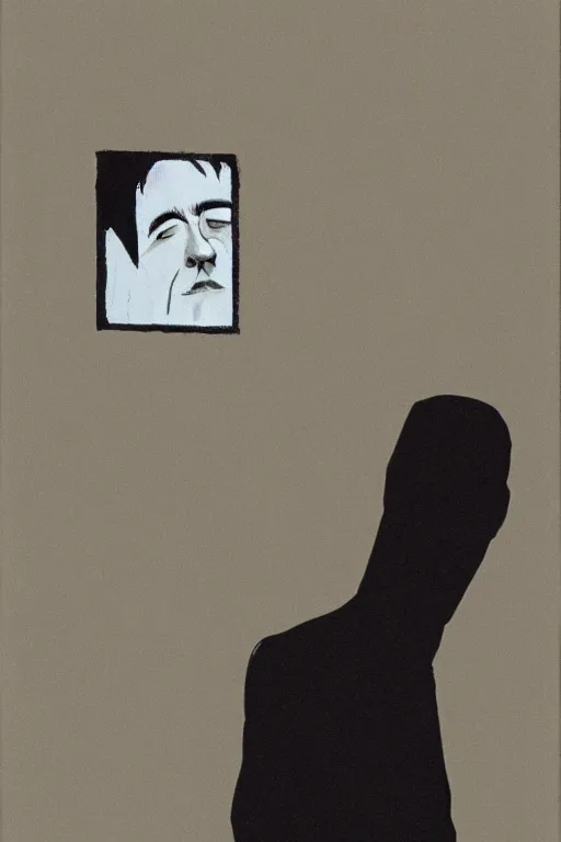 Prompt: man looking at his reflection in the mirror, 1960’s minimalist advertising illustration, painterly, expressive brush strokes