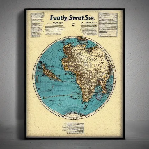 Prompt: cartography map art, flat earth, highly detailed, vintage typography