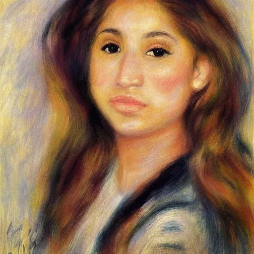 Image similar to Imane Anys, also known as Pokimane. Detailed perfect artbreeder face. Full body portait. By renoir.