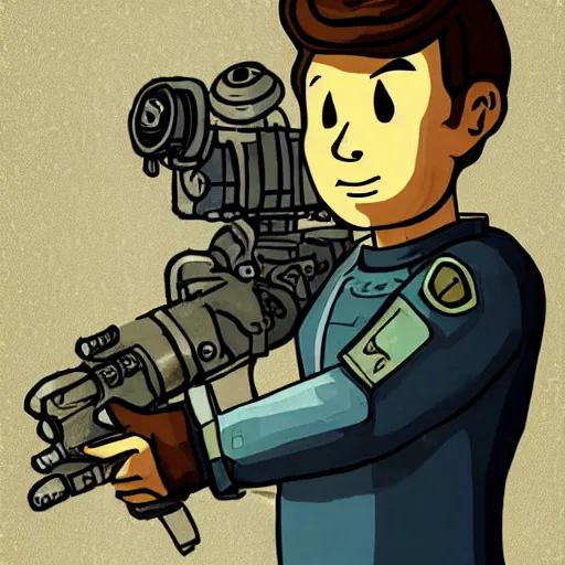 Image similar to digital art of vault boy from fallout 3 game,