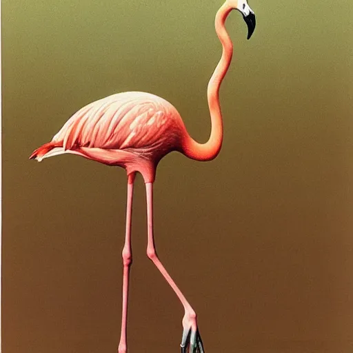 Image similar to flamingo with a shotgun by Zdzisław Beksiński, painting