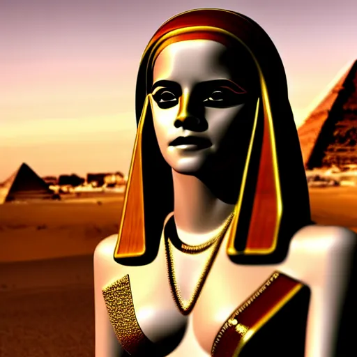 Image similar to emma watson demonic egyptian queen, an oasis in the background, anatomically correct body, many details, super realistic, high quality, 8 k