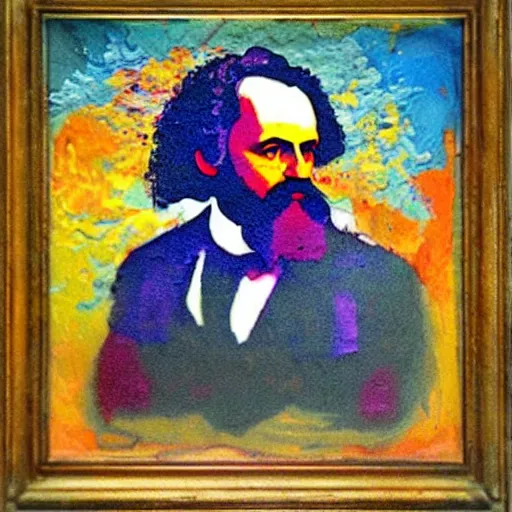 Prompt: Colorful Abstract Impasto Painting of Karl Marx