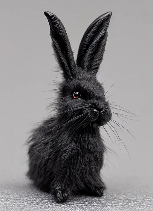 Prompt: 80mm resin detailed miniature of fluffy black devil rabbit, Product Introduction Photos, 4K, Full body, simple background