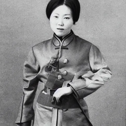 Prompt: Chinese woman, double pigtails, eyepatch, military uniform