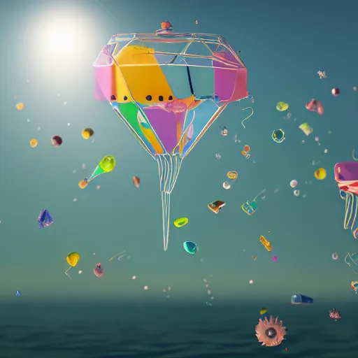 Image similar to tiny kite festival, floating, rbc, bunny, radiolaria, protophyta, micro - organisms, center frame, symmetric, rim light, marine microbiology, bioluminescence, electric, fur, soft, concept art, intricate details, highly detailed, colorful, photorealistic, disney pixar, octane render, iridescent, anime, 8 k