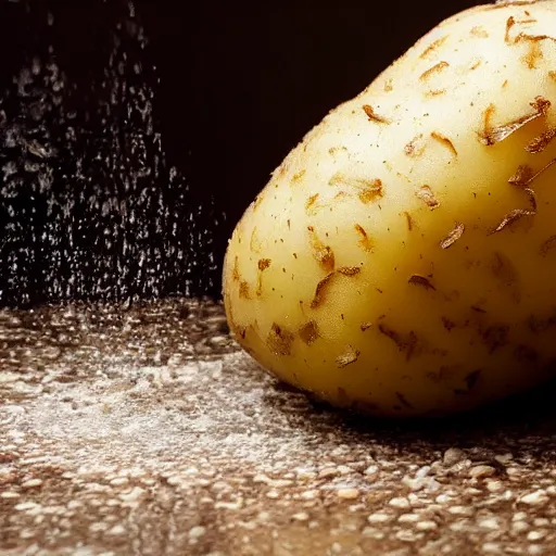 Prompt: A photo of a potato taking a shower.