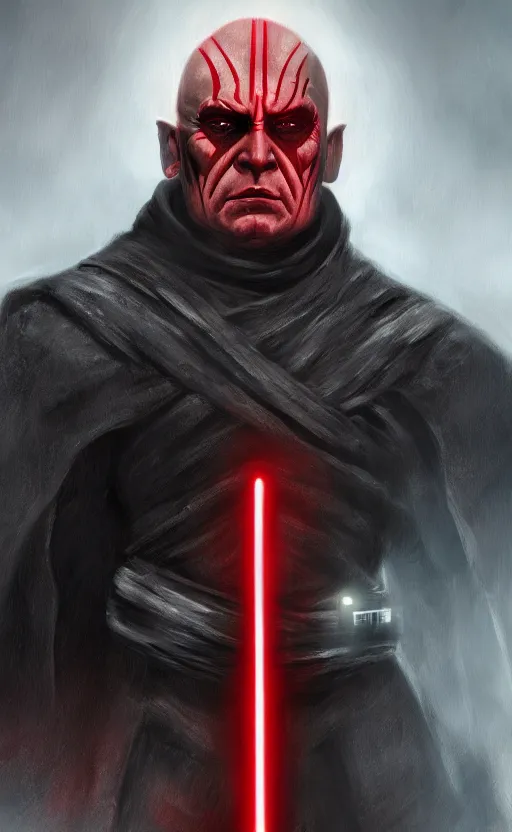 Image similar to « a beautiful darth bane portrait, trending on artstation »