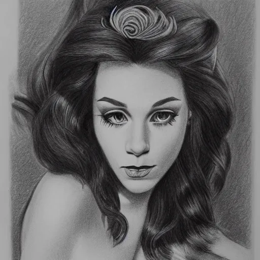 Image similar to beautiful pencil drawing of little mermaid portrait from disney by alex ross