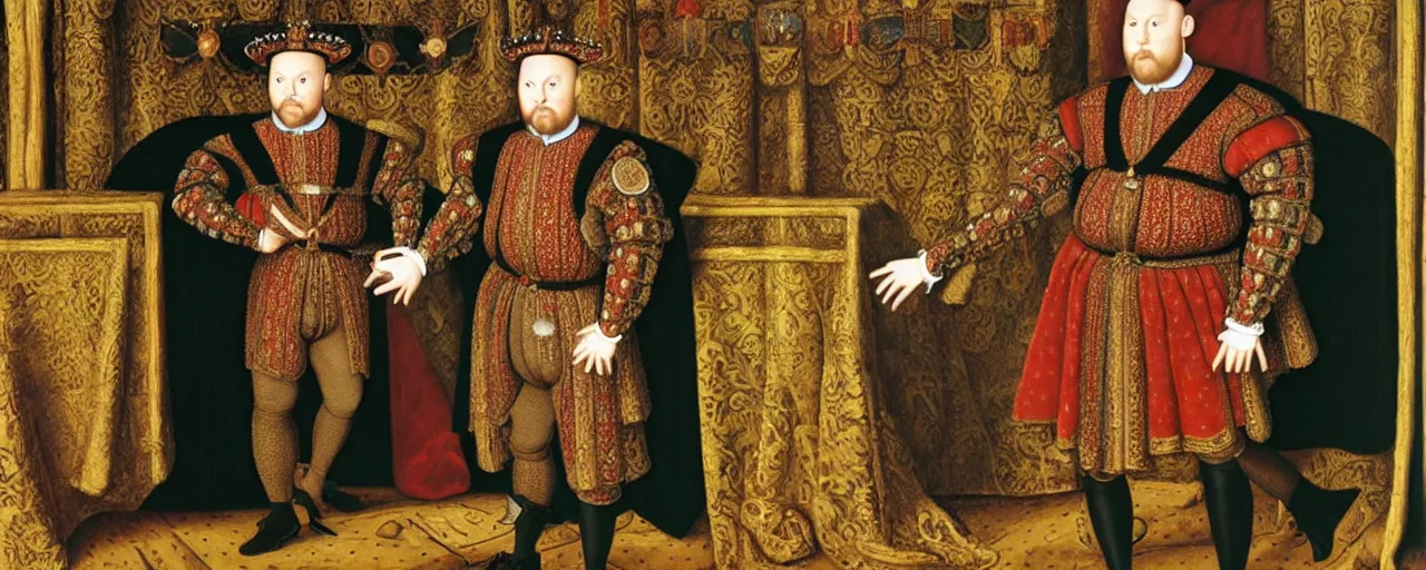 Prompt: a beautiful oil painting of Henry VIII inventing Tetris