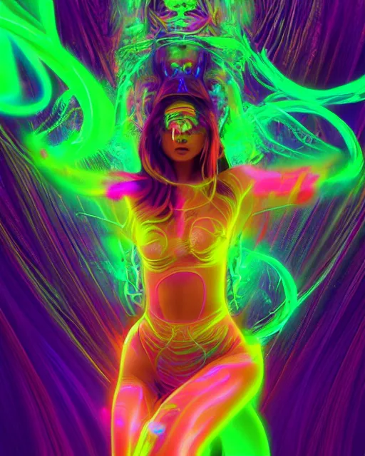 Image similar to a powerful energy psychedelic neon woman, by alexander fedosav, hyper detailed digital matte painting, concept art, hyperrealism, 1 6 k resolution, cinema 4 d, 8 k resolution, trending on artstation, behance hd, a masterpiece, by stephan martiniere, particles, cel - shaded, power bright neon energy, by david a. hardy,