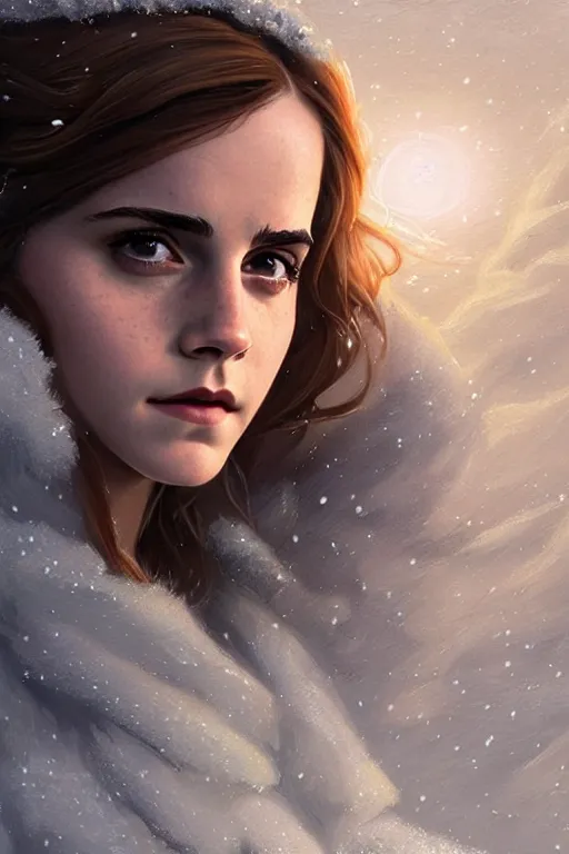 Image similar to emma watson goddess of the winter twilight, highly detailed, digital painting, artstation, concept art, smooth, sharp focus, illustration, unreal engine 5, 8 k, art by artgerm and greg rutkowski and edgar maxence