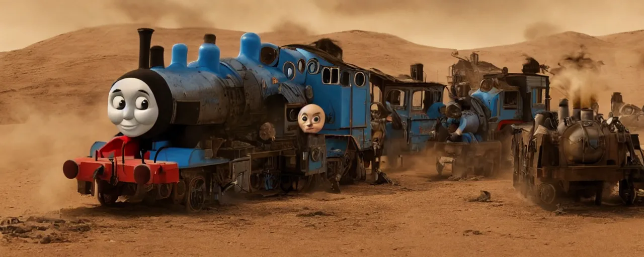 Prompt: Thomas the Tank Engine in MAD MAX: FURY ROAD