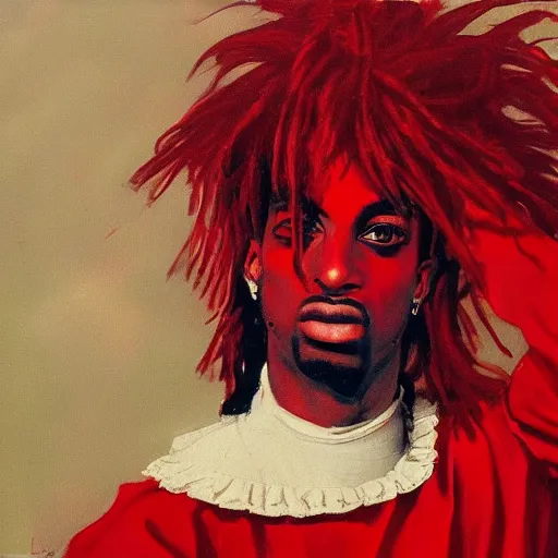 Prompt: whole lotta red by playboi carti, painted by rembrant