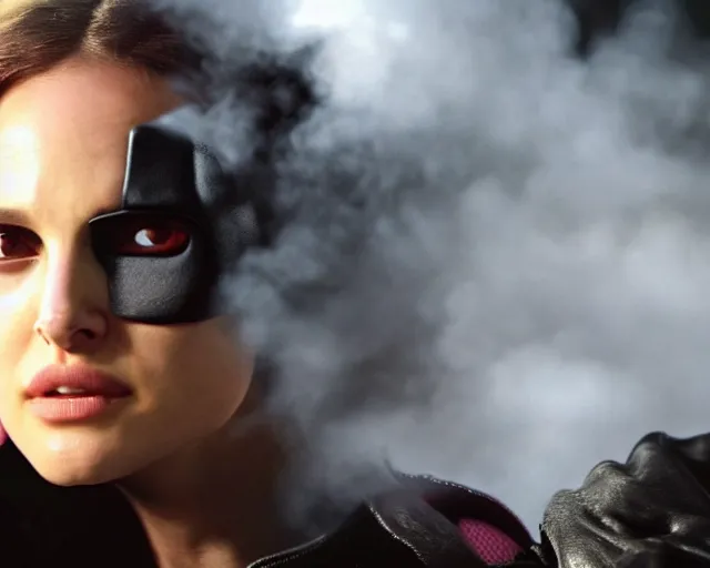 Prompt: Natalie Portman as Hit-Girl, sexy look, smoke cloud, cinematic, 4k, hyper realistic, super detailed