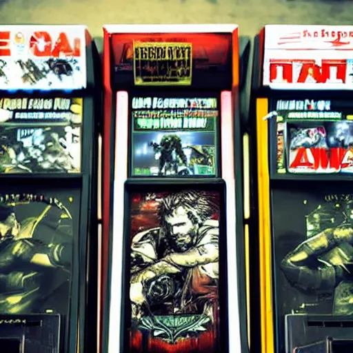 Prompt: photograph of metal gear solid themed pinball machine