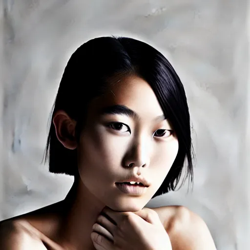 Prompt: photo portrait of beautiful 2 0 - year - old asian woman by'inez and vinoodh ','models. com ', elegant, luxury, masterpiece