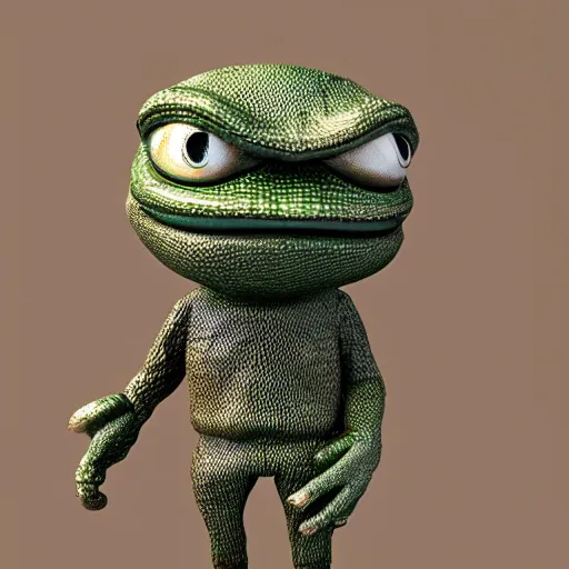 Image similar to perfectly accurate miniature figure of pepe the frog wearing jeans and a black leather jacket, soft textures, skin texture, clothing, 3d sculpture, textured, fine detail, lifelike, photo, high resolution, octane render, post processing, after effects, trending on artstation