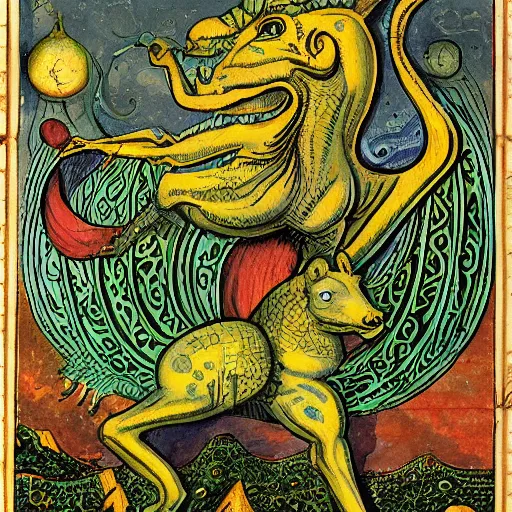 Image similar to bizarre bestiary of microcosmic mythical creatures
