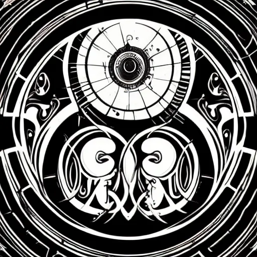 Prompt: a circular vector tattoo design in an art nouveau style, and in the style of h. r. giger.