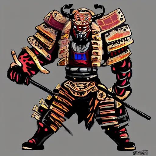 Image similar to big buff strong very big samurai wearing cyber oni mask