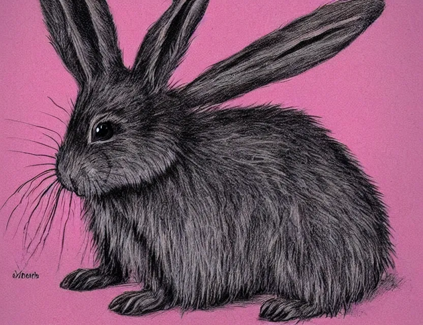 Prompt: old - school dark fantasy art, cute fluffy pink soul - eating bunny