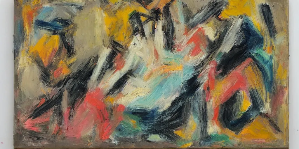 Prompt: de kooning scribble on withe canvas, first iteration, oil on canvas thick impasto