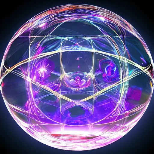 Prompt: psychonautist in a crystal sphere, digital painting, award winning, volumetric lighting