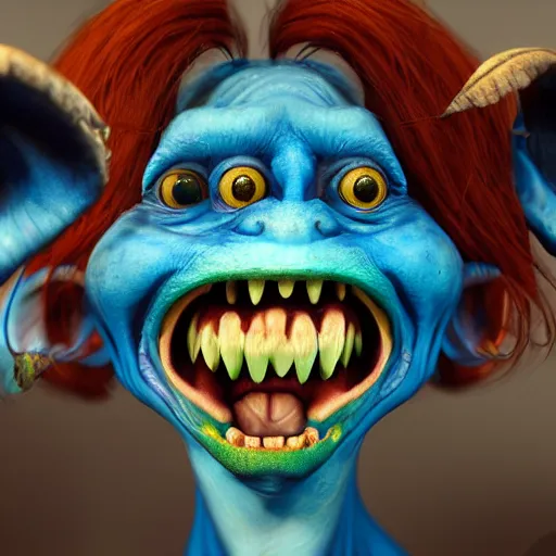 Prompt: a beautiful painted portrait of a happy blue goblin creature with a monocle by james gurney | centered | unreal engine :. 1