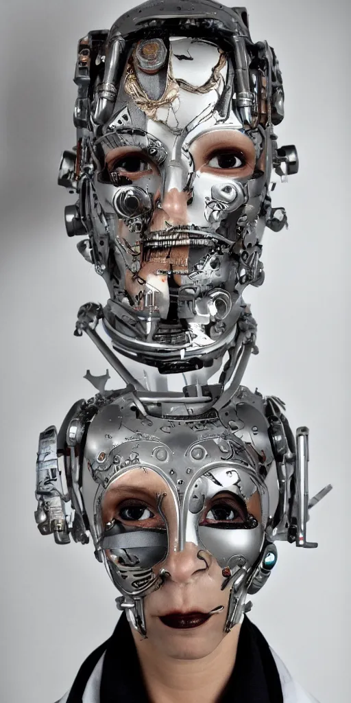 Prompt: a beautiful cyborg made of elektron ceremonial maske