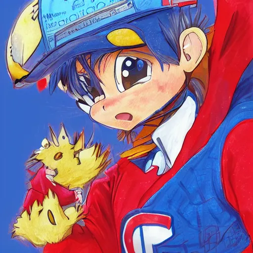 Image similar to anime Portrait of Youppi the Habs Montreal Canadiens Mascot as a very cute powerful and friendly pokemon, highly detailed anime, high evolution, 1990s, legendary, smooth, sharp focus, dynamic lighting, intricate, trending on ArtStation, illustration pokemon, art by WLOP