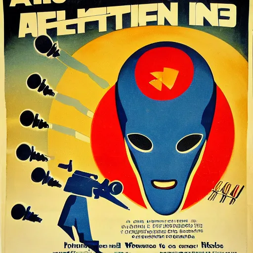 Image similar to a 1930s propaganda poster of an alien war