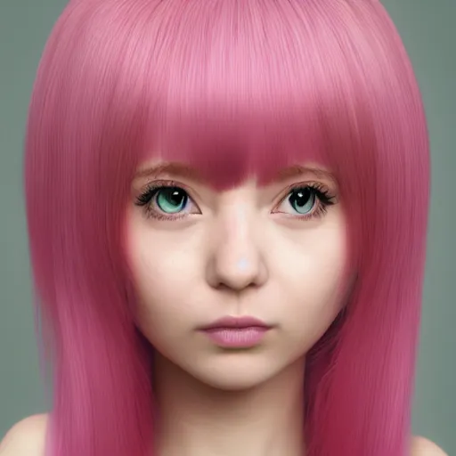Image similar to A portrait of Nikki from Shining Nikki, a cute 3d cgi toon young woman with long pink hair, full bangs, hazel eyes, full face, light makeup, pale skin, Chinese, medium shot, mid-shot, soft focus, 4k, trending on artstation, as a Pixar character,