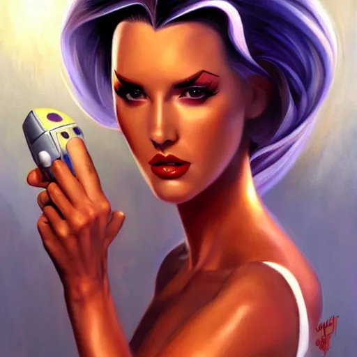 Image similar to retrofuturistic female android, painting by artgerm julie bell