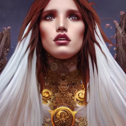 Prompt: ultra realistic illustration, bella thorne as witch, intricate, elegant, highly detailed, digital painting, artstation, concept art, smooth, sharp focus, illustration, art by artgerm and greg rutkowski and alphonse mucha