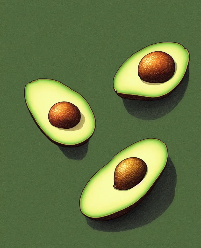 Prompt: illustrated sketch of one ripe avocado. detailed.