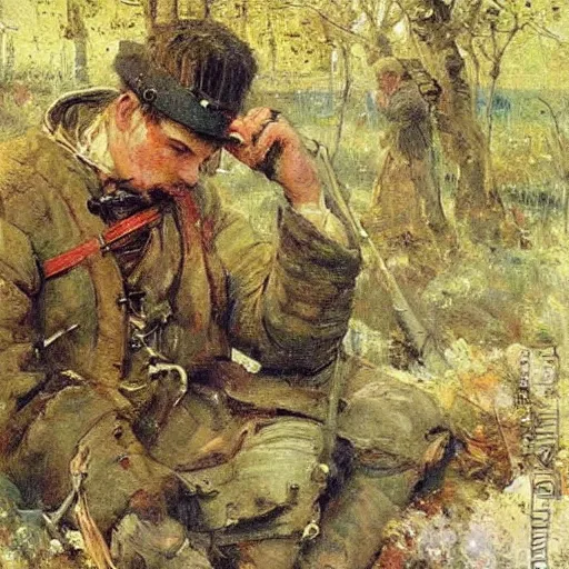 Prompt: painting masterpiece by vasnetsov and surikov, JEAN-VICTOR BERTIN, by Terence Cuneo, detailed, t artfully traced