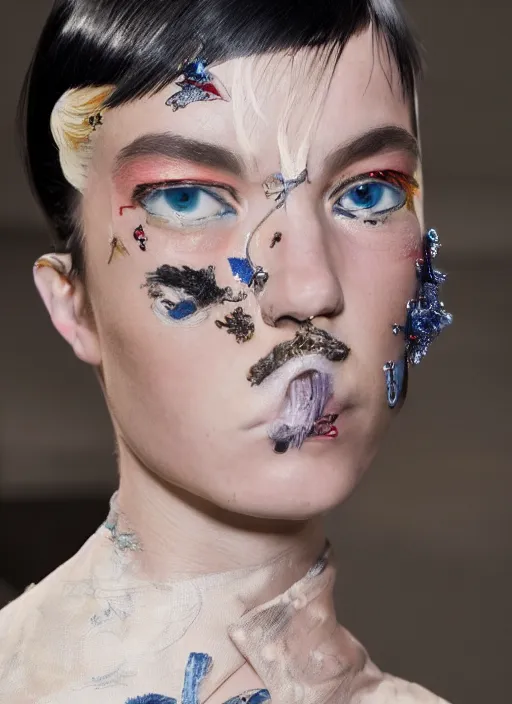 Image similar to A beautiful portrait of Kendra Spears as a model at louis vuitton fashion show Paris Spring/Summer 2018, highly detailed, in the style of cinematic, fashion week backstage, makeup by Pat Mcgrath, shot by Greg rutkowski