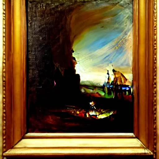 Image similar to oil painting by william turner, by theodore gericault, by caspar david friedrich, by frank frazetta oil painting, romantism, realism, limited palette