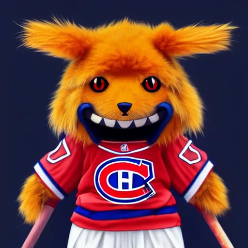 Image similar to anime Portrait of Youppi the Habs Montreal Canadiens Mascot as a very cute powerful and friendly pokemon, highly detailed anime, smooth, sharp focus, dynamic lighting, intricate, trending on ArtStation, illustration pokemon, art by WLOP