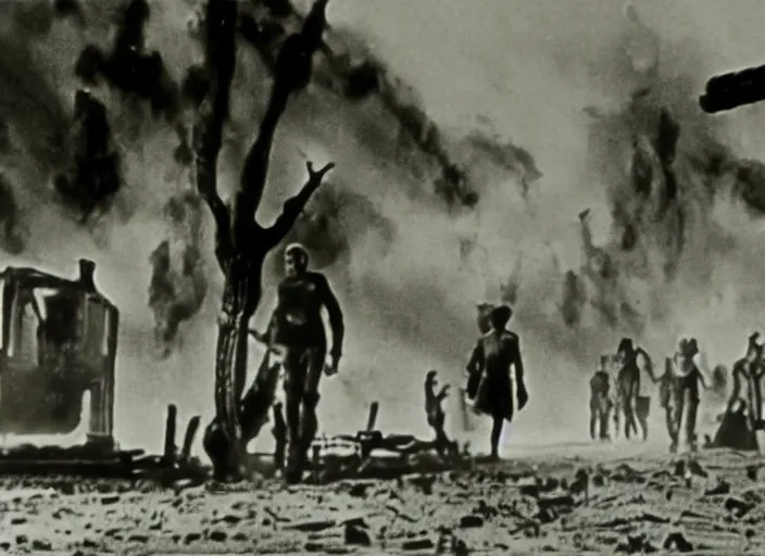 Prompt: scene from a 1930 post-apocalypse film