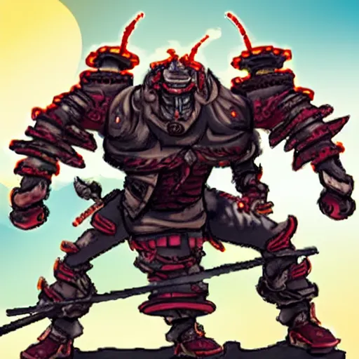 Image similar to big buff strong very big samurai wearing cyber oni mask