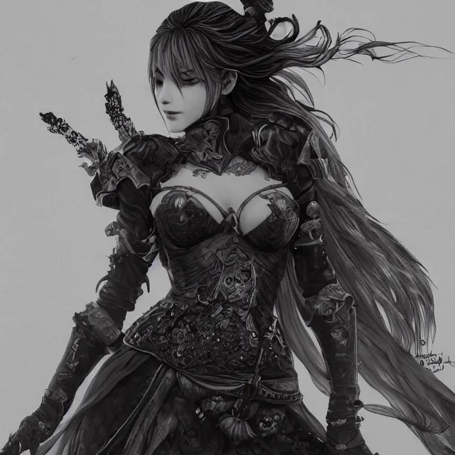 Prompt: the portrait of neutral evil fallen female dark knight vagabond as absurdly beautiful, gorgeous, elegant, sophisticated, realistic sensual gravure idol, an ultrafine hyperdetailed illustration by kim jung gi, irakli nadar, detailed face, intricate linework, octopath traveler, final fantasy, unreal engine highly rendered, detailed and intricate environment